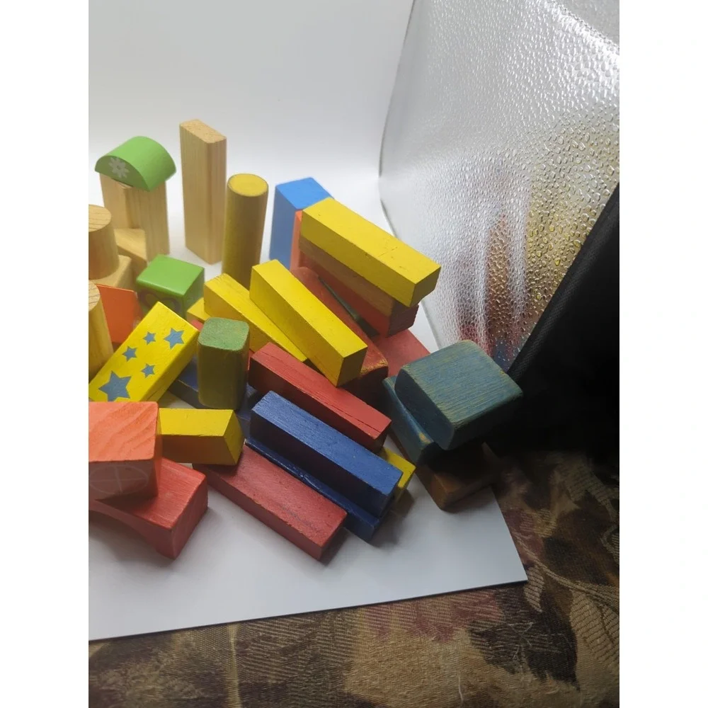 65 Wooden Building Blocks Lot Mixed Shapes Kids Toys Educational